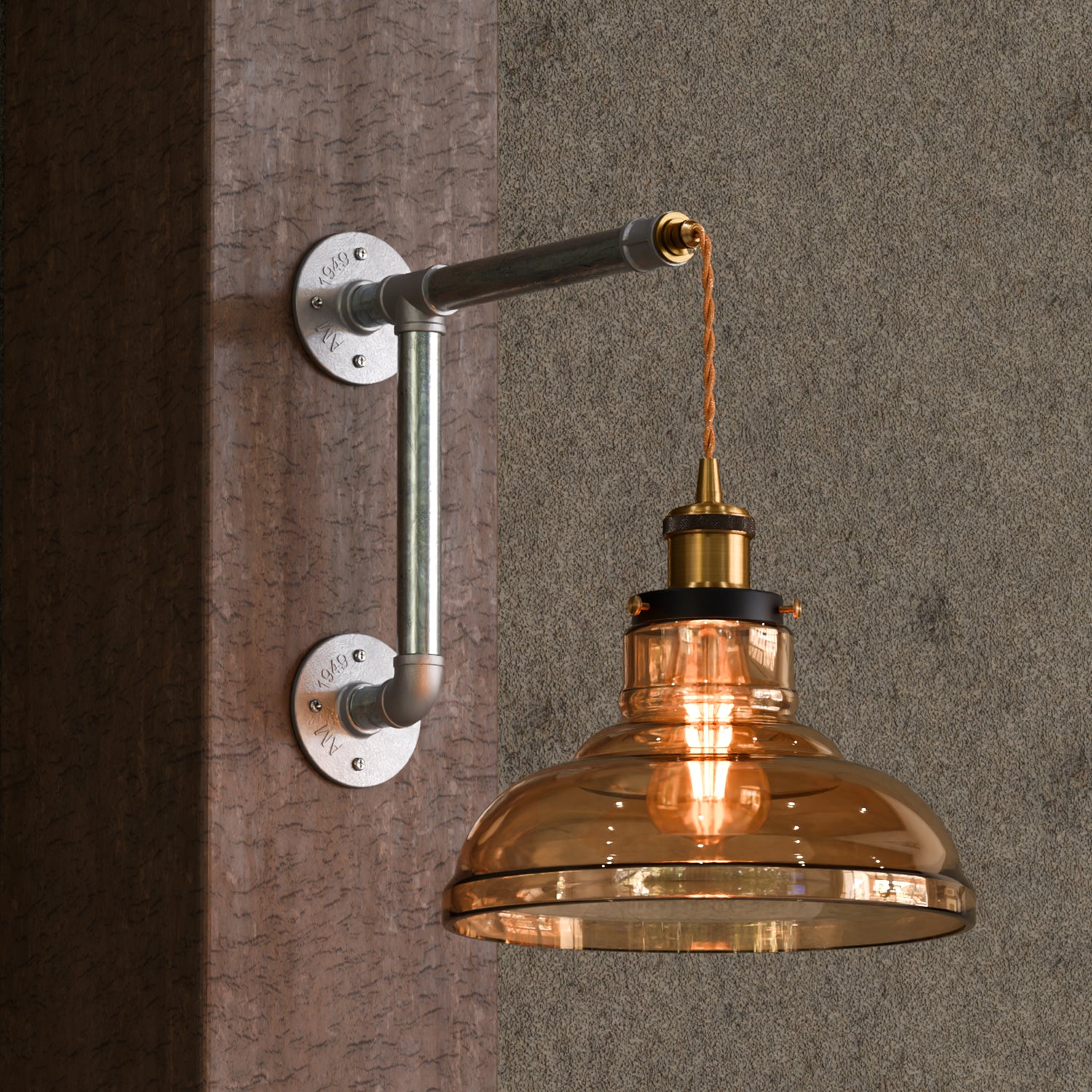 Industrial Conduit Wall Light Kit | Amber Glass Shade ~6119