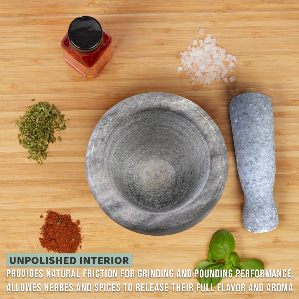 Premium Polished Marble Pestle and Mortar Set, Herb Crusher, Spice Grinder, Guacamole Bowl