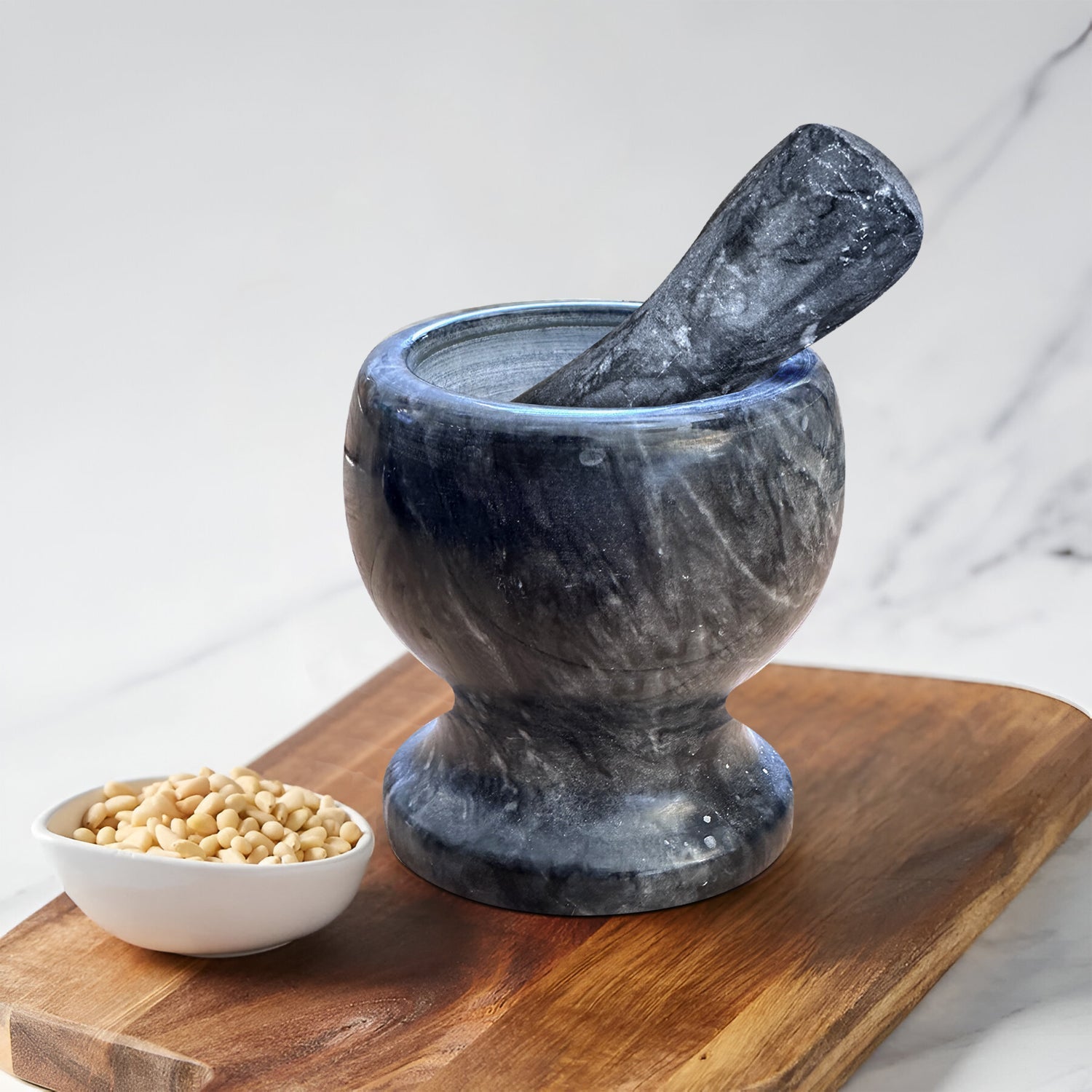 Elegant Natural Marble Mortar and Pestle Set for Herbs, Spices, and Garlic Grinding