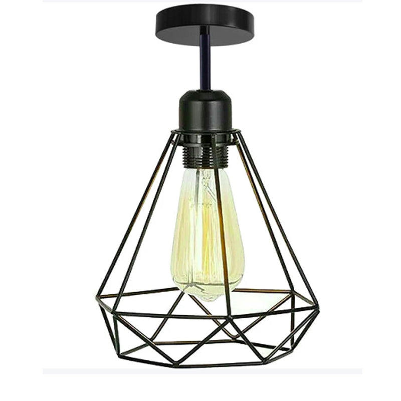 Modern Industrial Vintage Cage Ceiling Light Fixture, Flush Mount, E27 Base