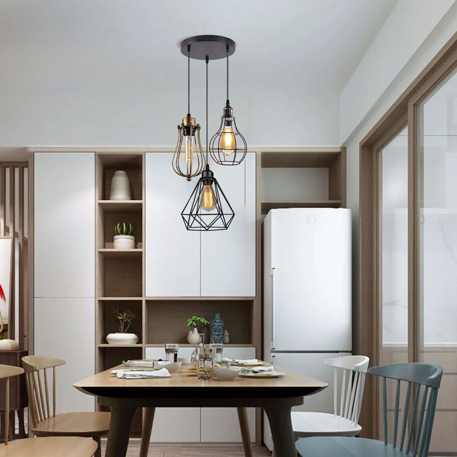 Chic Industrial 3-Light Cage Pendant Chandelier for Kitchen Island Dining