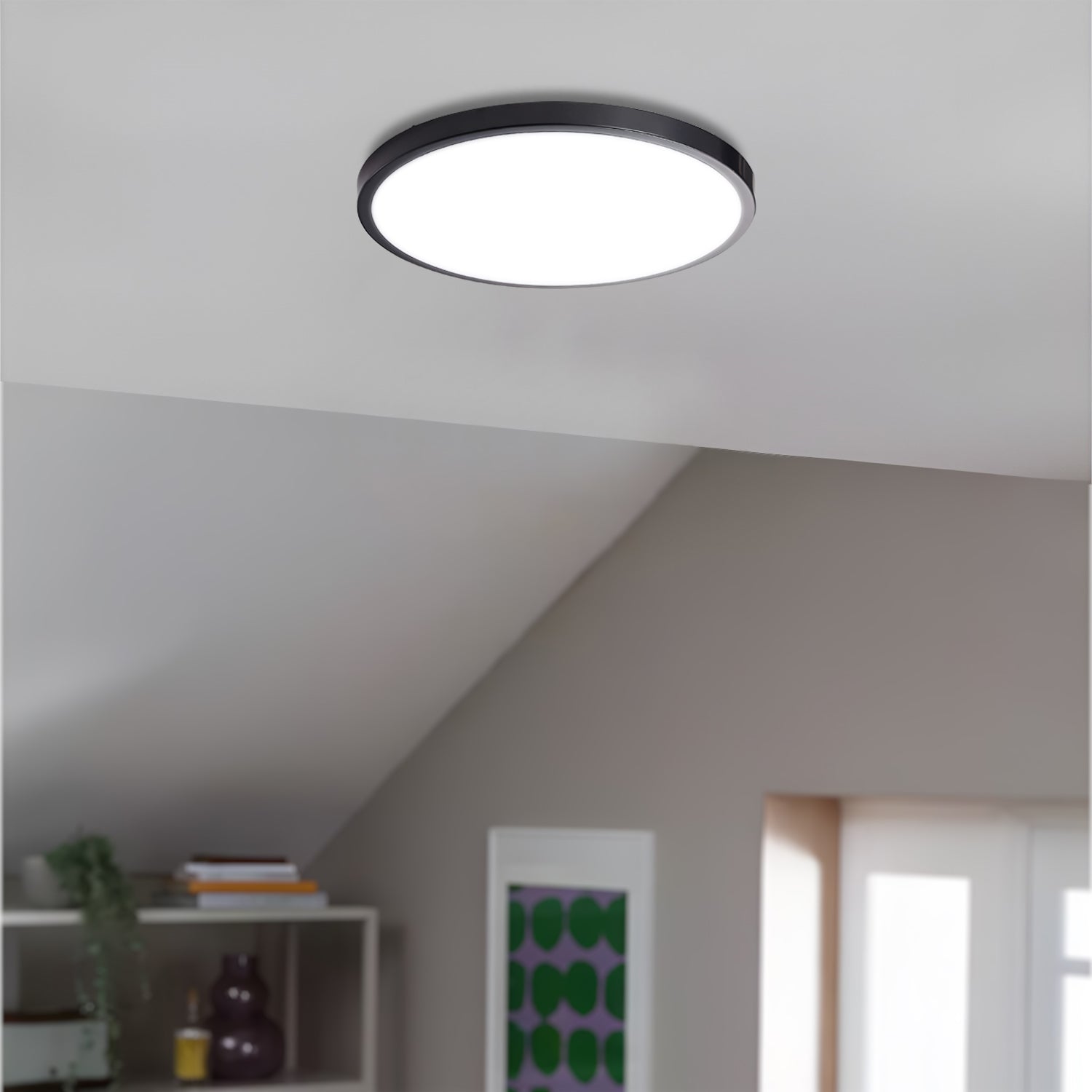 Modern 18W Black Round LED Flush Mount Ceiling Light Fixture Indoor