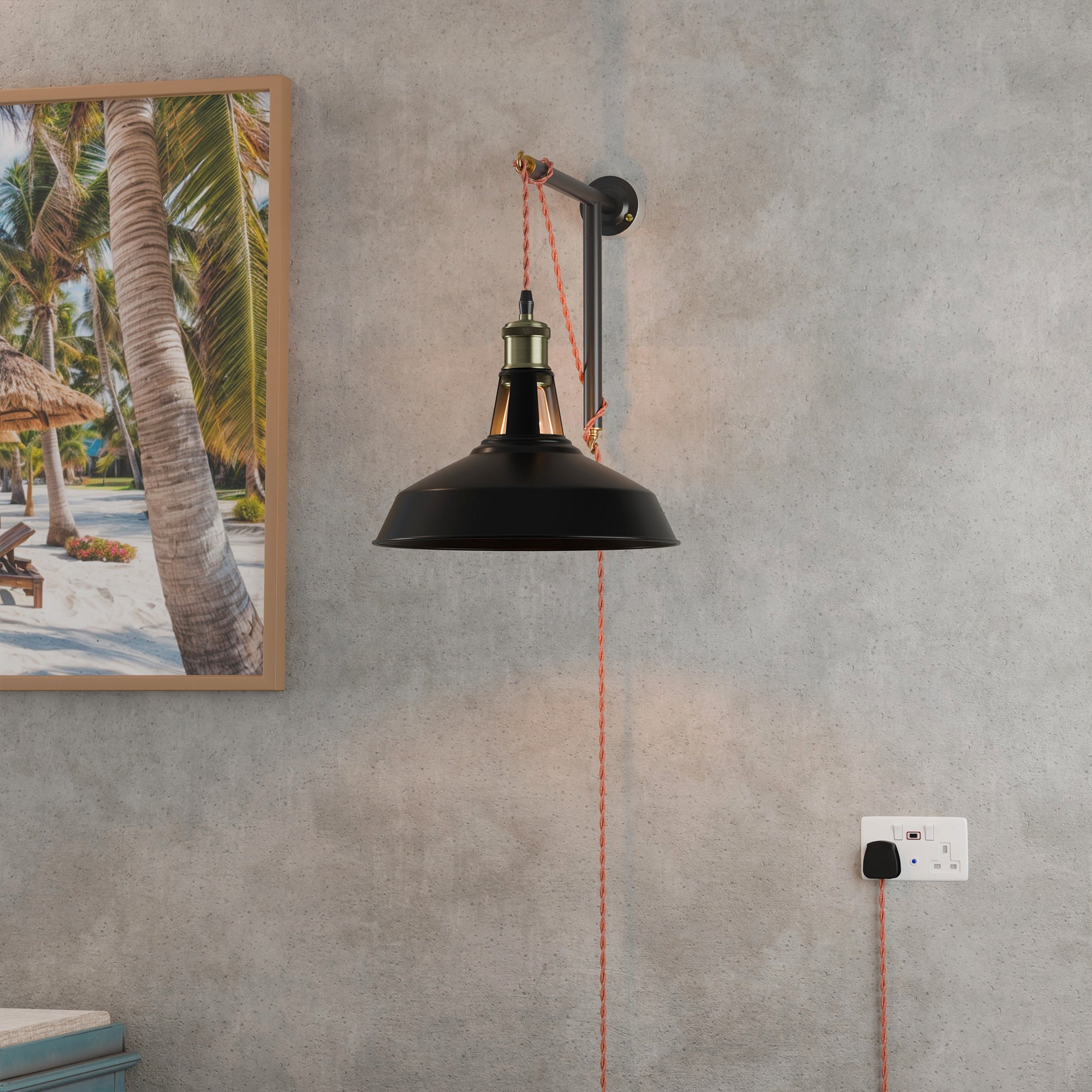 Industrial Black Metal Barn Shade Plug-in Wall Light Kit