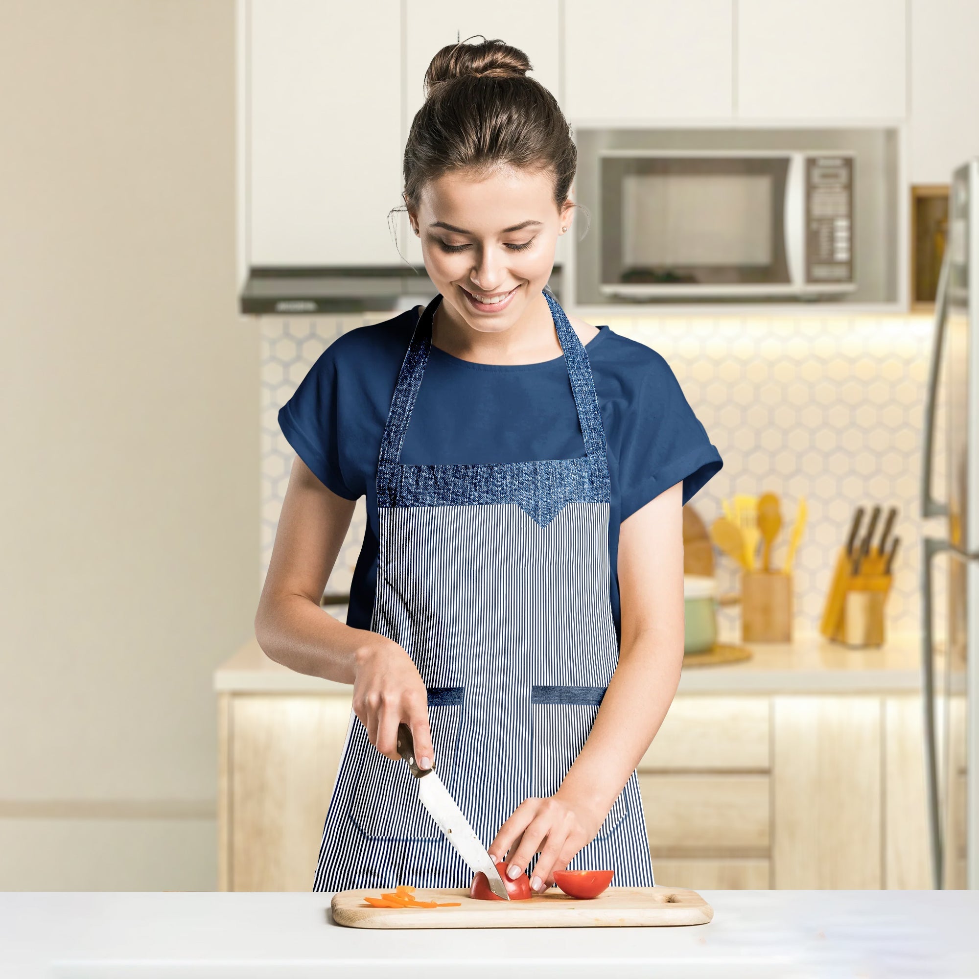 Adjustable Cotton Unisex Cooking Apron with Handy Double Pockets