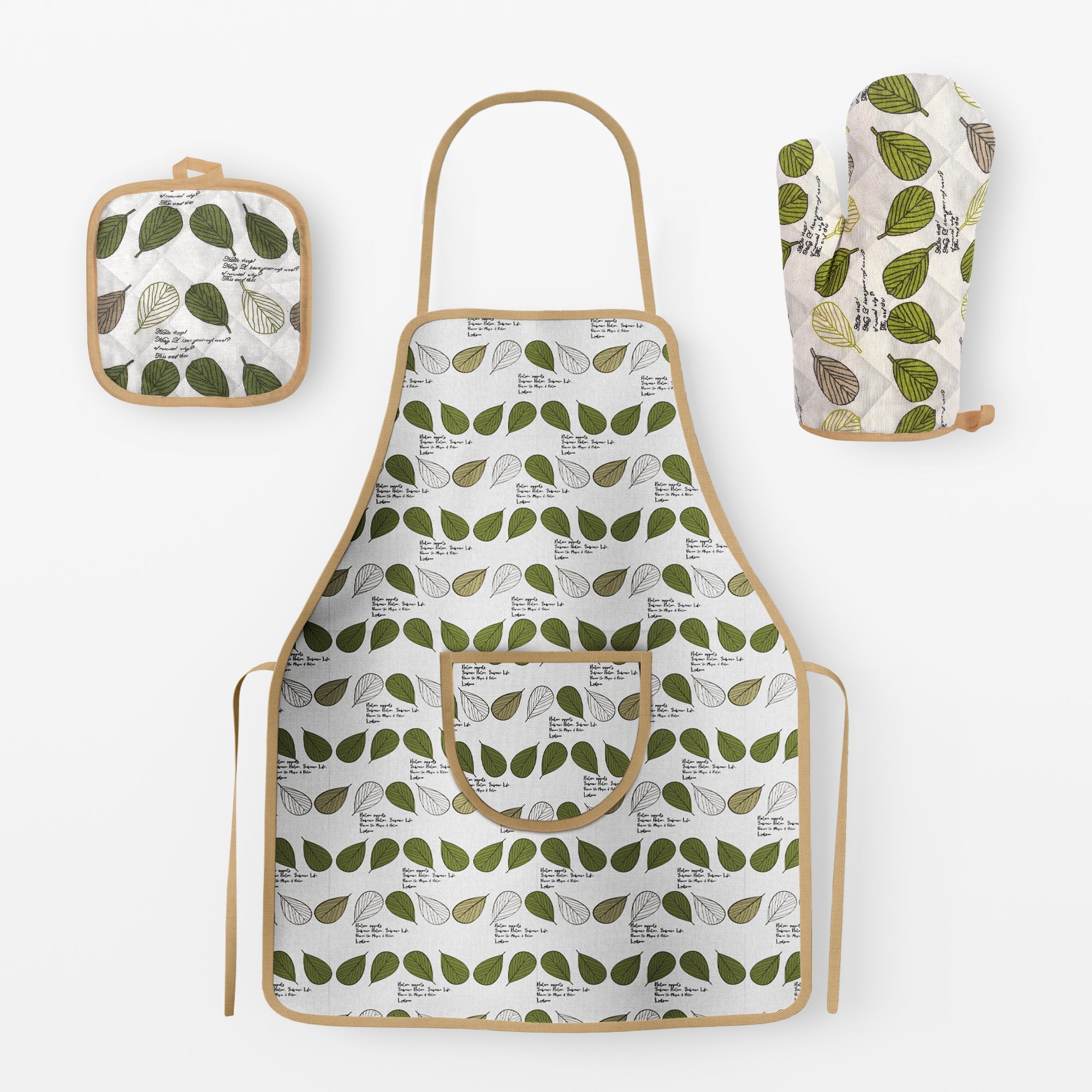 Premium Cotton Chef Apron Set with Oven Mitt and Pot Holder for Cooking