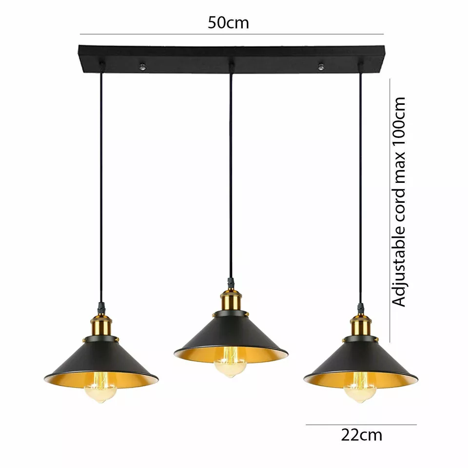 Chic Black Industrial 3-Light Hanging Pendant Fixture for Kitchen Dining Room
