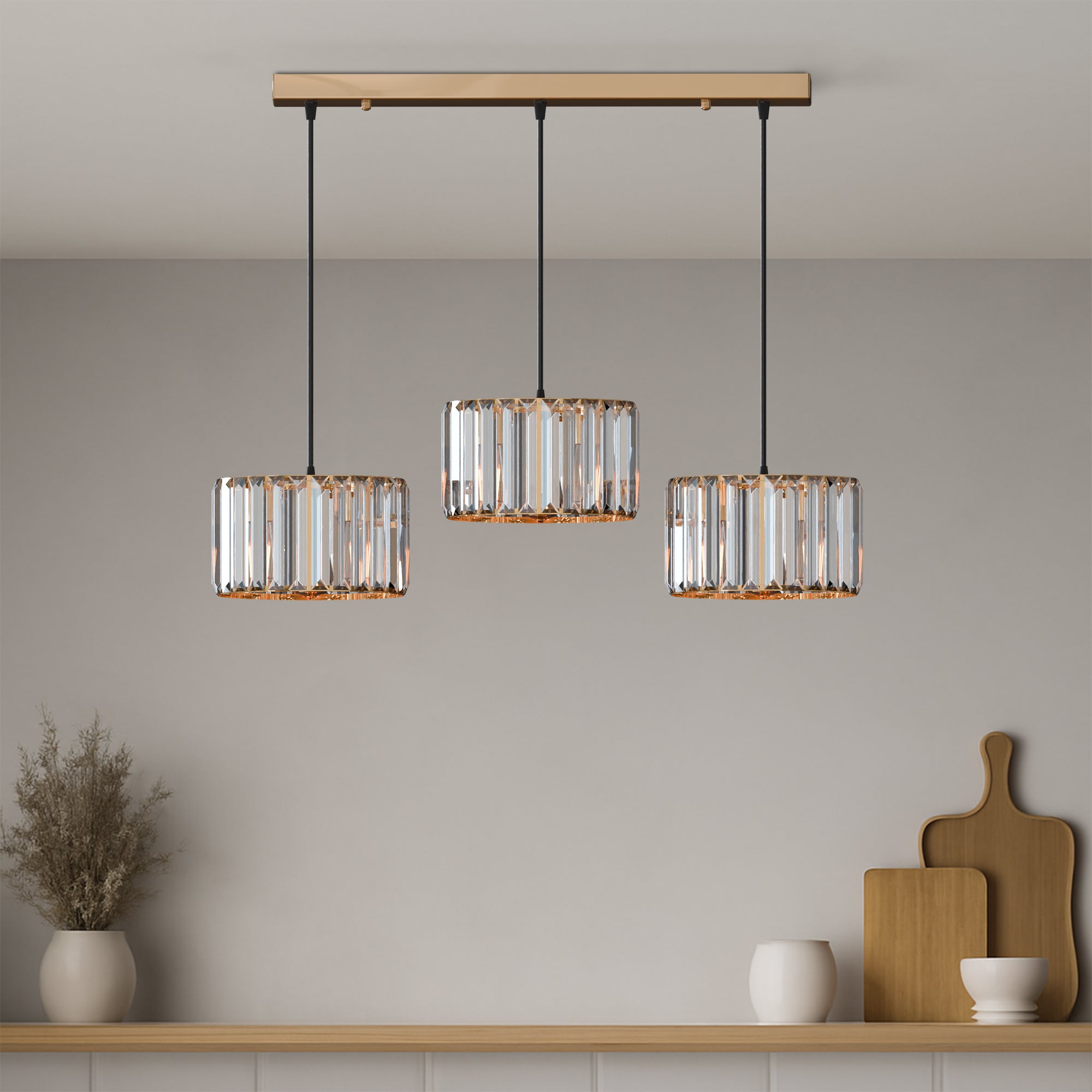 Modern Adjustable 3-Light Crystal Shade Pendant Chandelier~6125