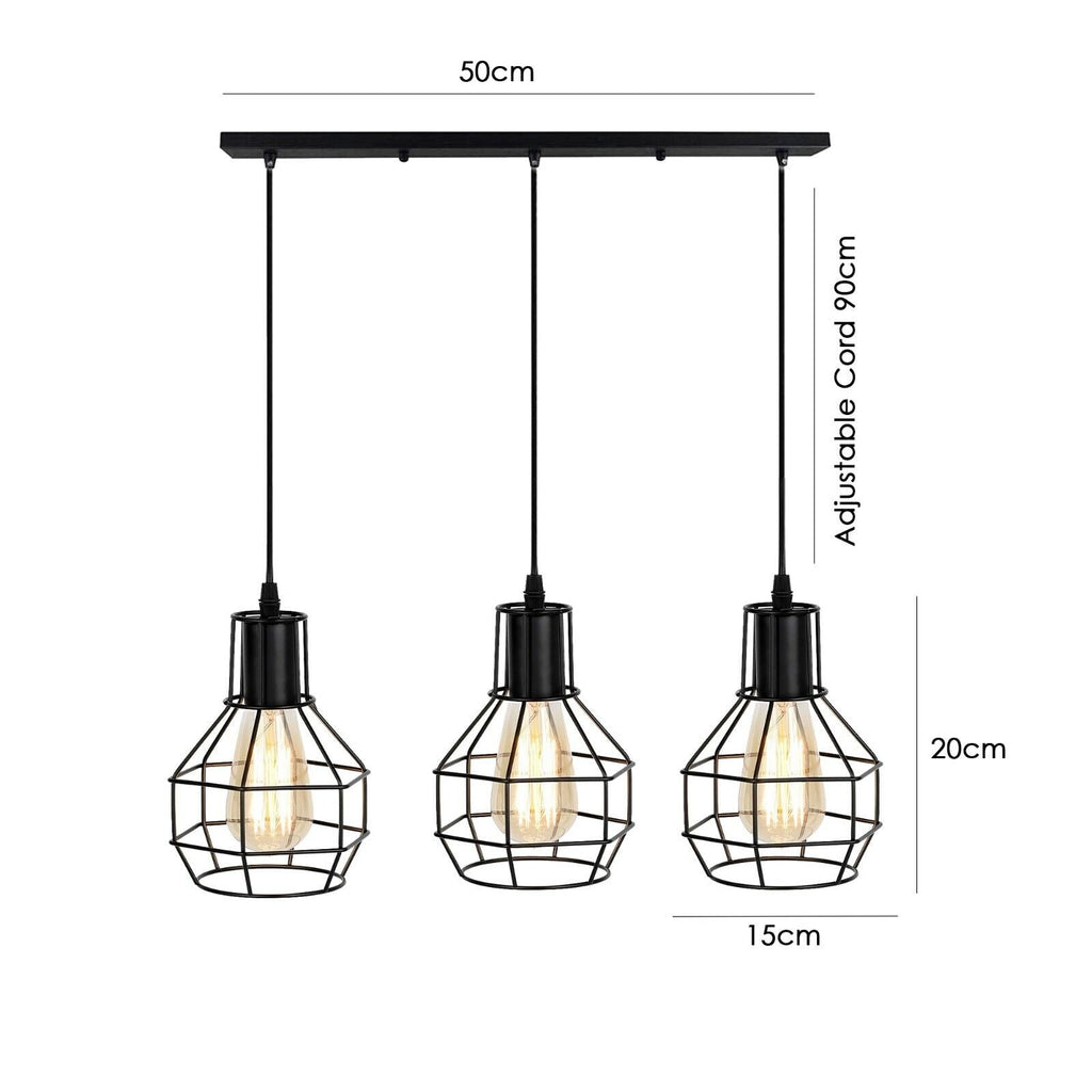 Industrial Retro Black Metal 3-Way Ceiling Pendant Light Fixture Multi-Arm Lamp