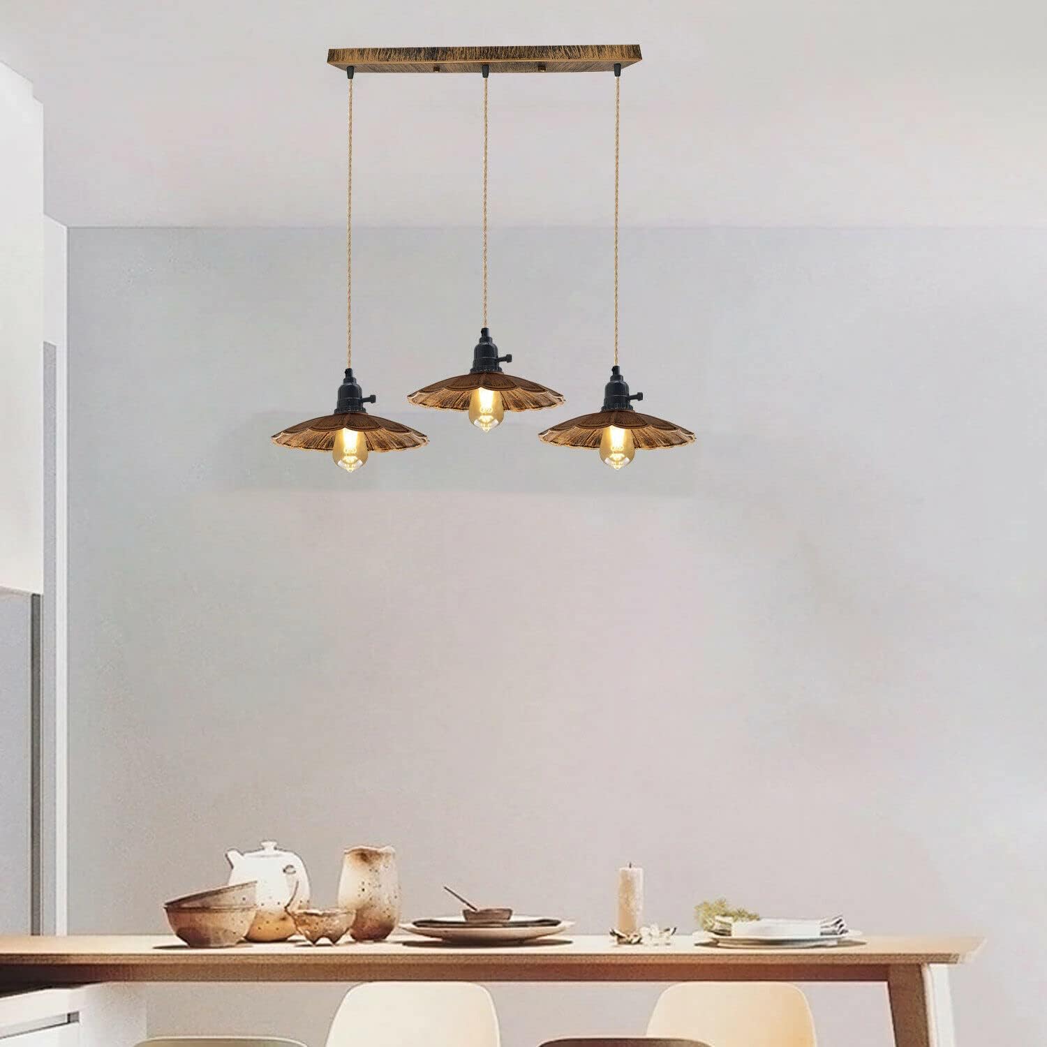 Industrial Retro 3-Way Ceiling Pendant Light Fixture for Kitchen Island