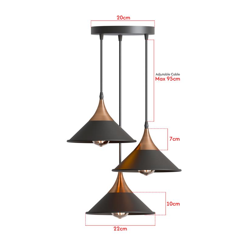 Modern 3 Way Pendant Ceiling Light Adjustable Cluster Lamp Shade ~6213