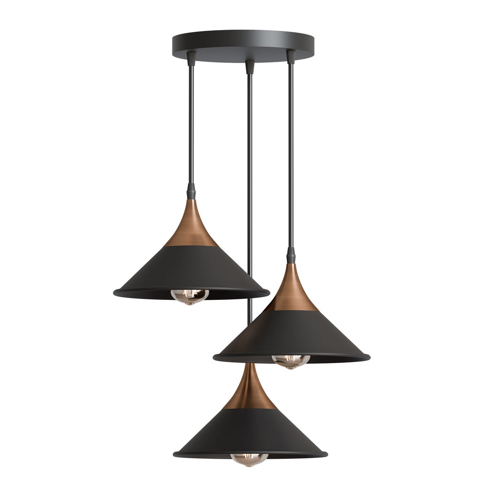 Modern 3-Way Adjustable Cluster Pendant Ceiling Light Fixture, Black Metal Finish