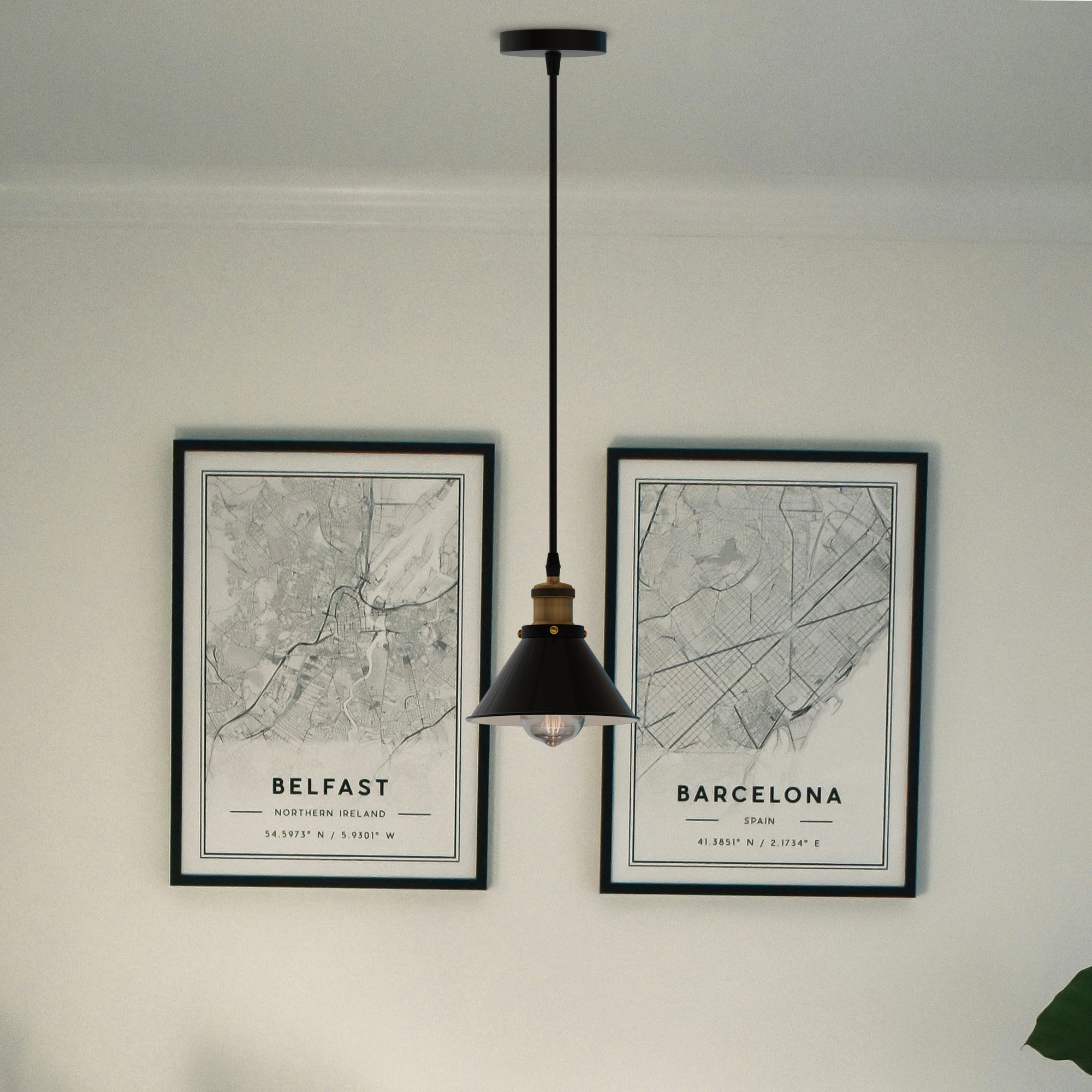 Sleek Black Metal Cone Industrial Pendant Light Fixture, E27 Bulb Compatible Ceiling Lamp
