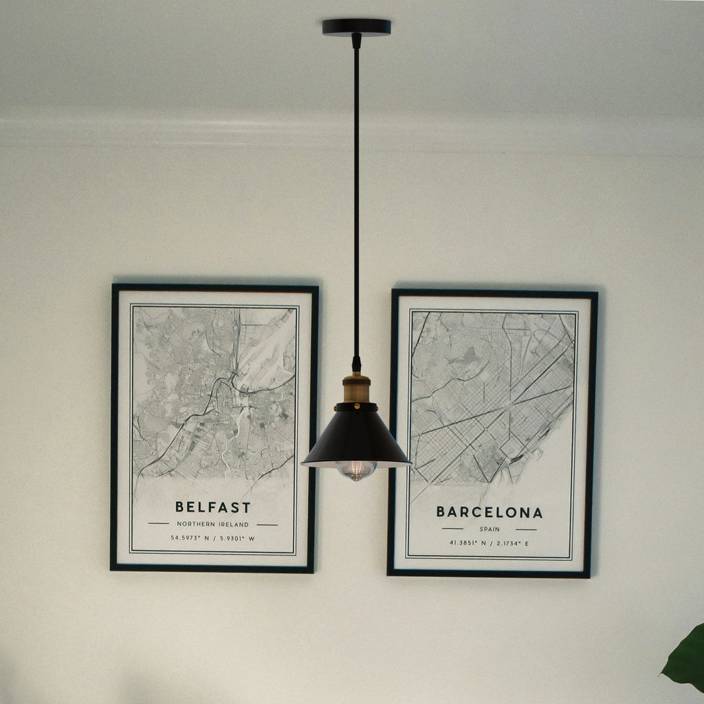 Industrial Cone Shade Metal E27 Ceiling Pendant Light, Modern Black Hanging Lamp