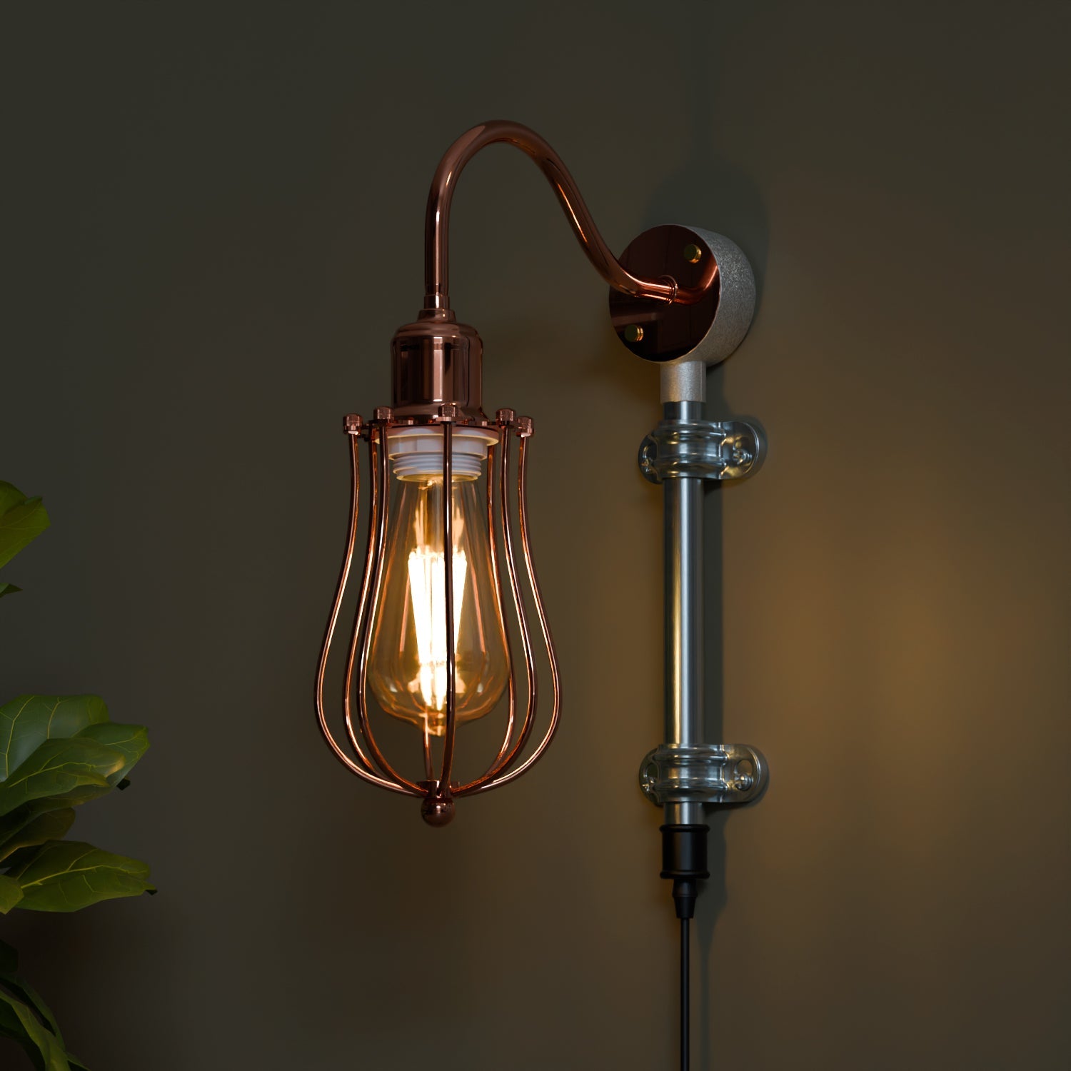 Industrial Retro Metal Cage Plug-in Wall Light Kit, Galvanized Iron E27 Fixture