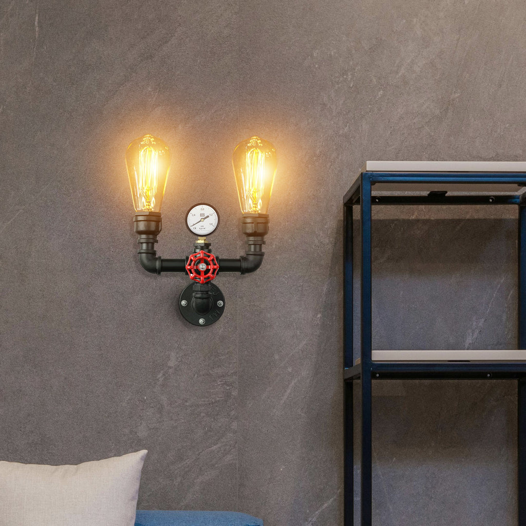 Industrial Rustic Metal Water Pipe Wall Sconce Light, E27 Bulb Holder