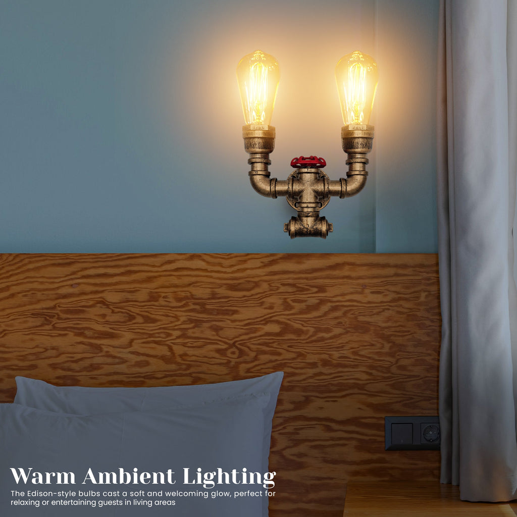 Industrial Rustic Metal Water Pipe Wall Sconce Light, E27 Bulb Holder