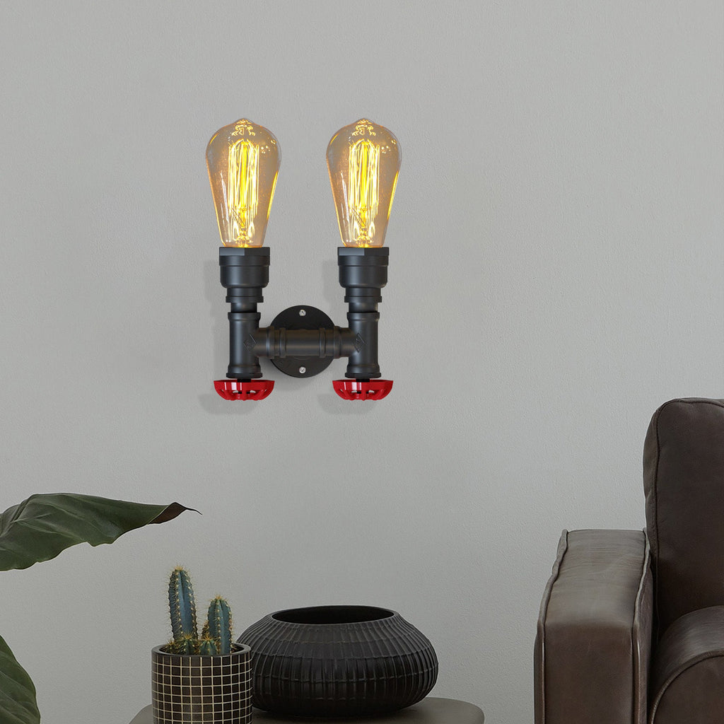 Rustic Industrial Twin Steampunk Metal Iron Water Pipe Wall Light Sconce