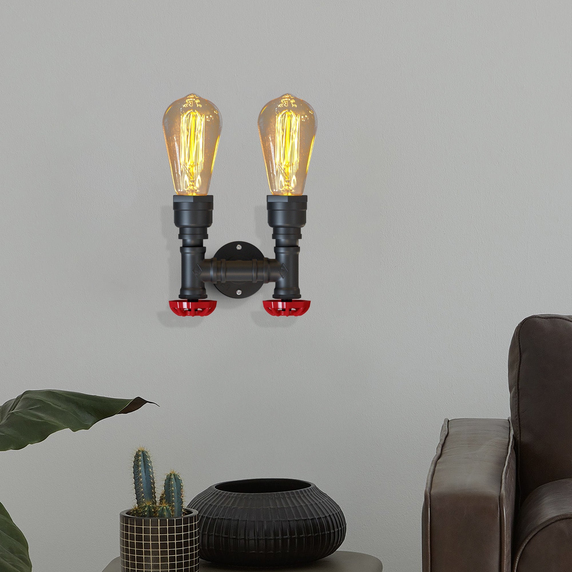 Rustic Industrial Twin Steampunk Metal Iron Water Pipe Wall Light Sconce