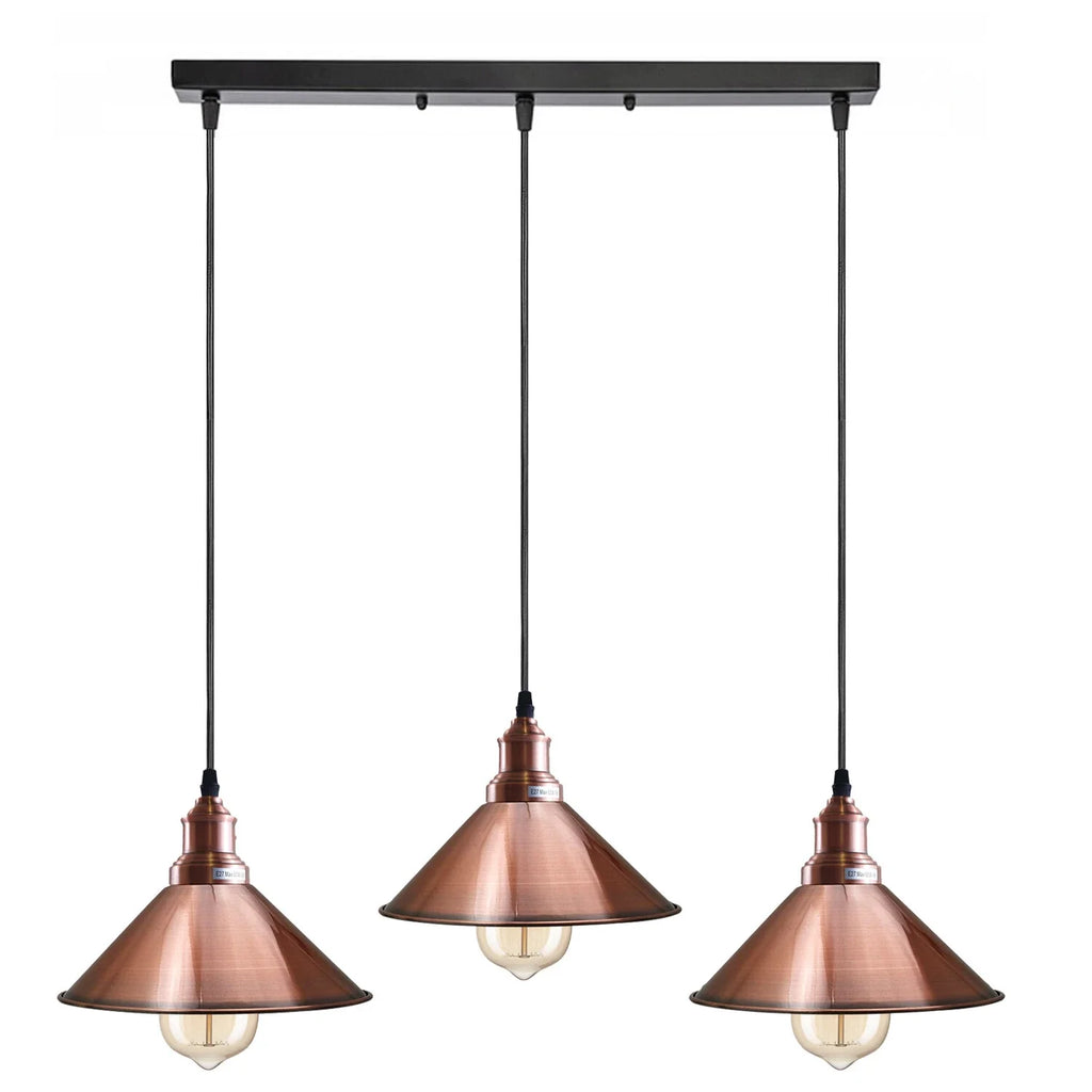 3-Head Vintage Industrial Metal Pendant Light Fixture, E27 Hanging Ceiling Lamp