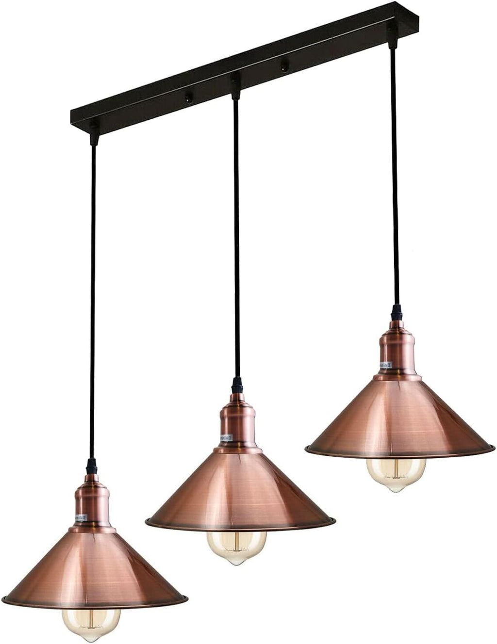 3-Head Vintage Industrial Metal Pendant Light Fixture, E27 Hanging Ceiling Lamp