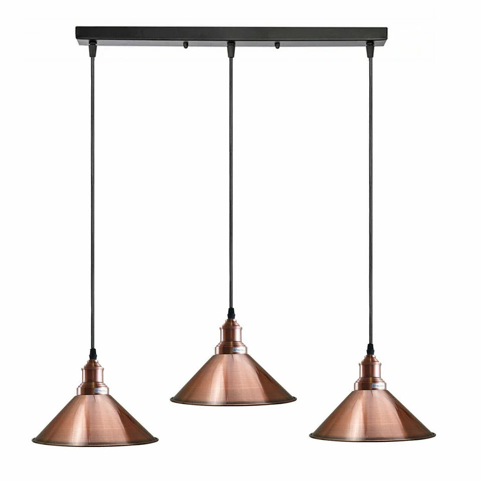 3-Head Vintage Industrial Metal Pendant Light Fixture, E27 Hanging Ceiling Lamp