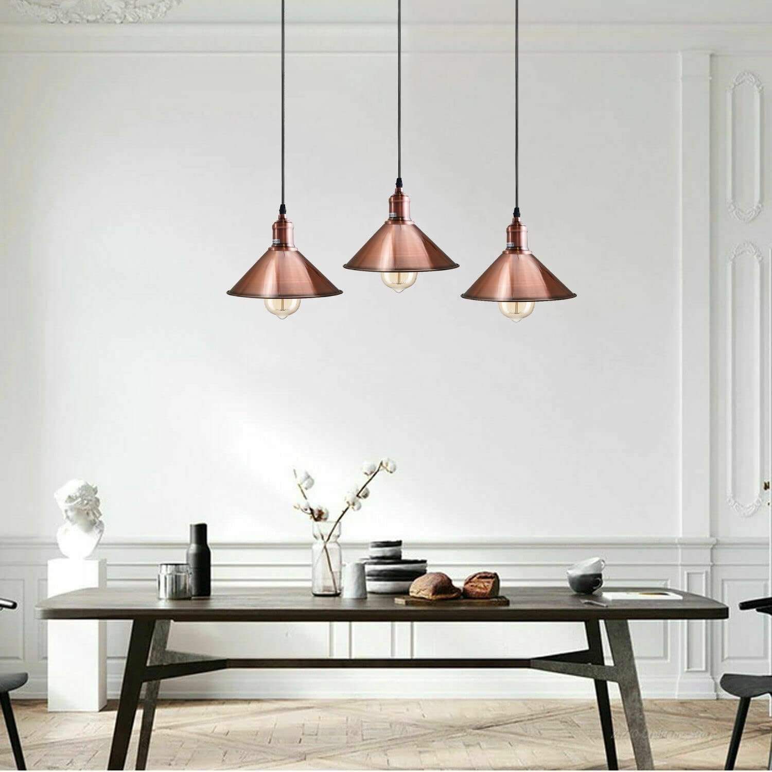 3-Head Vintage Industrial Metal Pendant Light Fixture, E27 Hanging Ceiling Lamp
