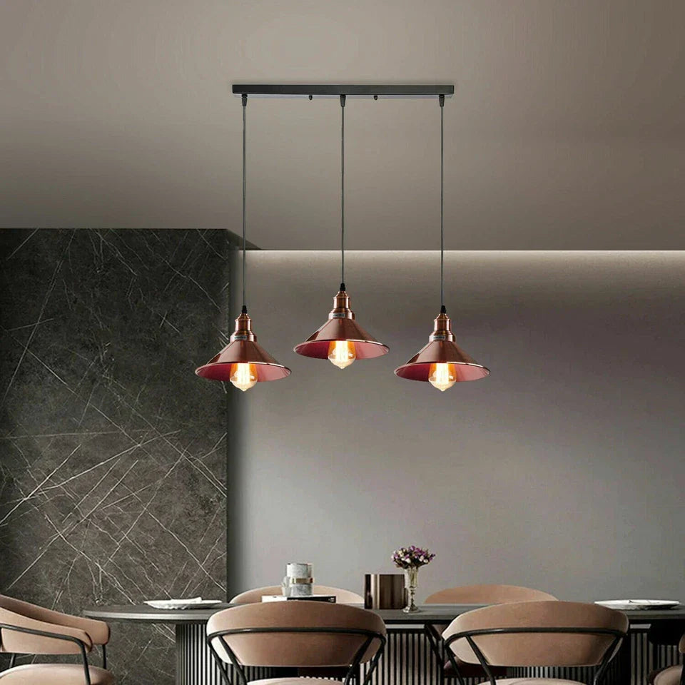 3-Head Vintage Industrial Metal Pendant Light Fixture, E27 Hanging Ceiling Lamp