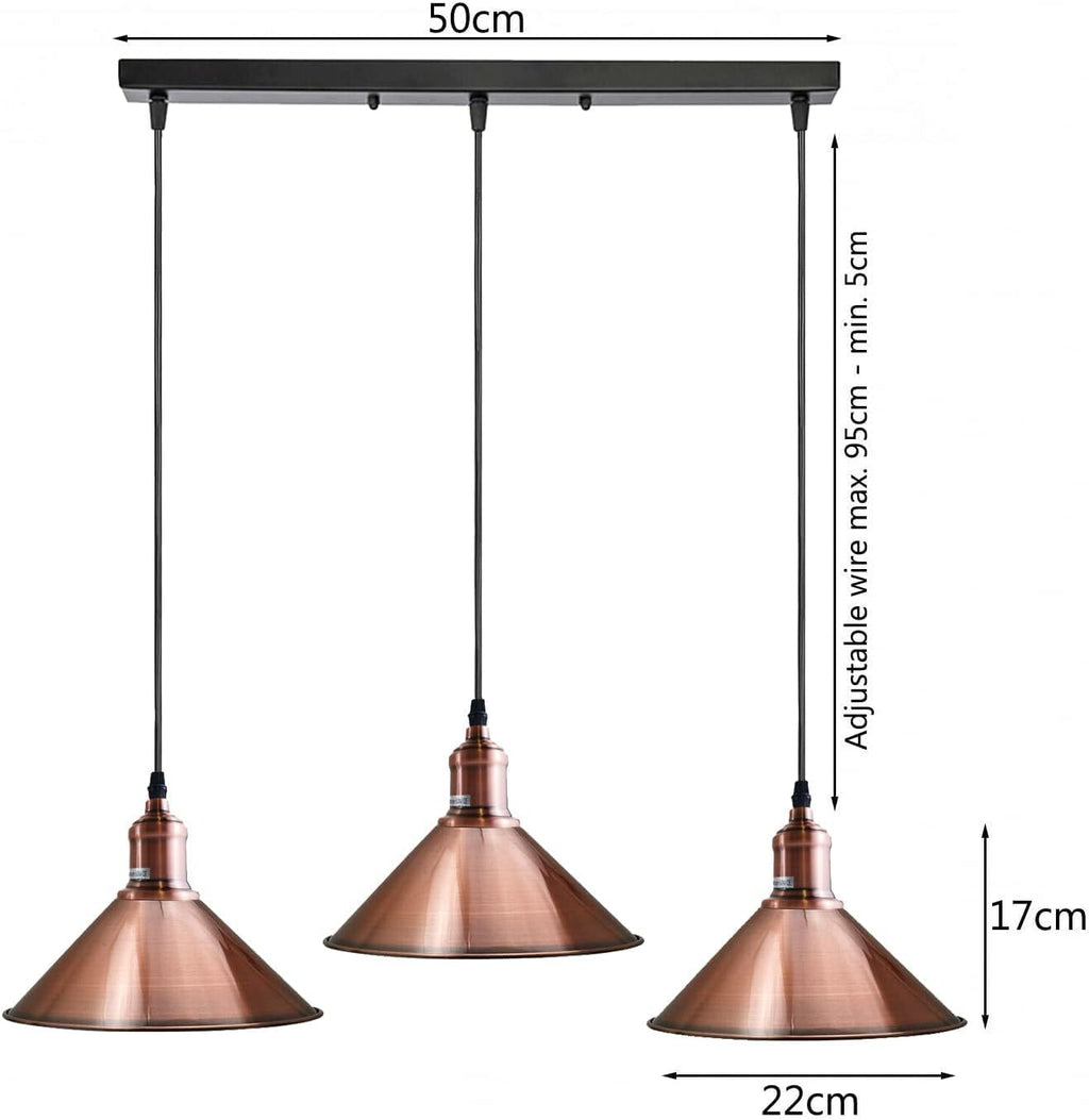3-Head Vintage Industrial Metal Pendant Light Fixture, E27 Hanging Ceiling Lamp