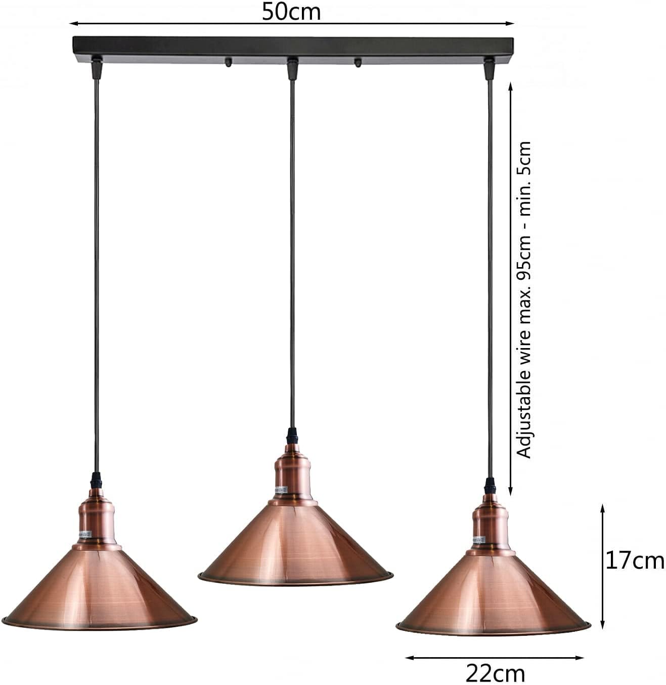 3-Head Vintage Industrial Metal Pendant Light Fixture, E27 Hanging Ceiling Lamp