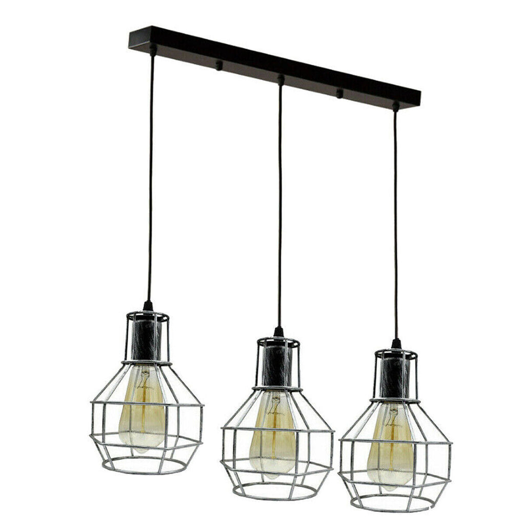 Adjustable Industrial Retro 3-Way Ceiling Pendant Light, Black Metal, E27 Base