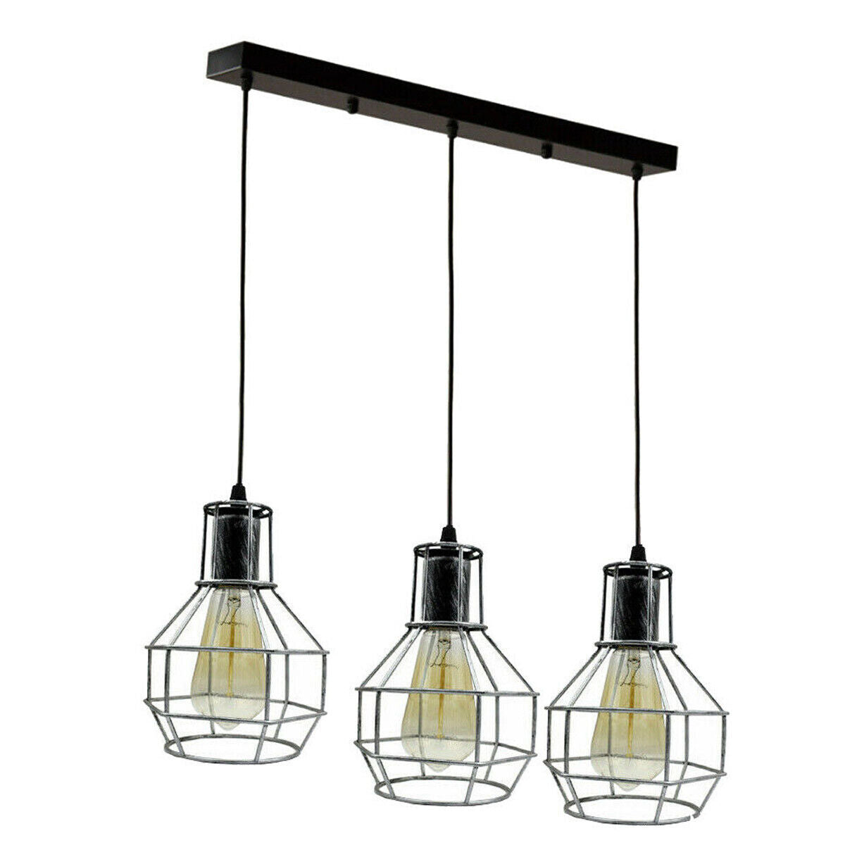 Adjustable Industrial Retro 3-Way Ceiling Pendant Light, Black Metal, E27 Base