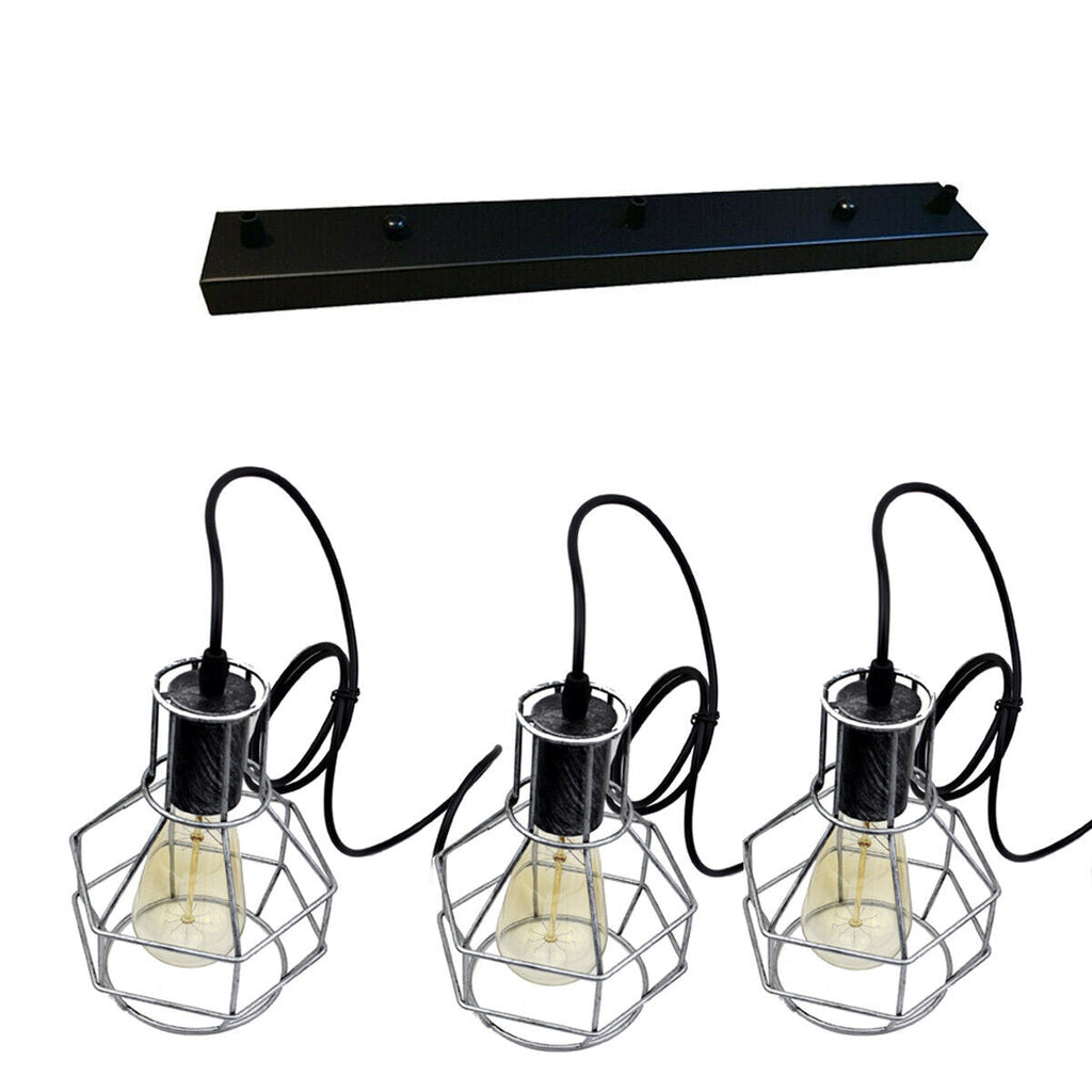 Adjustable Industrial Retro 3-Way Ceiling Pendant Light, Black Metal, E27 Base