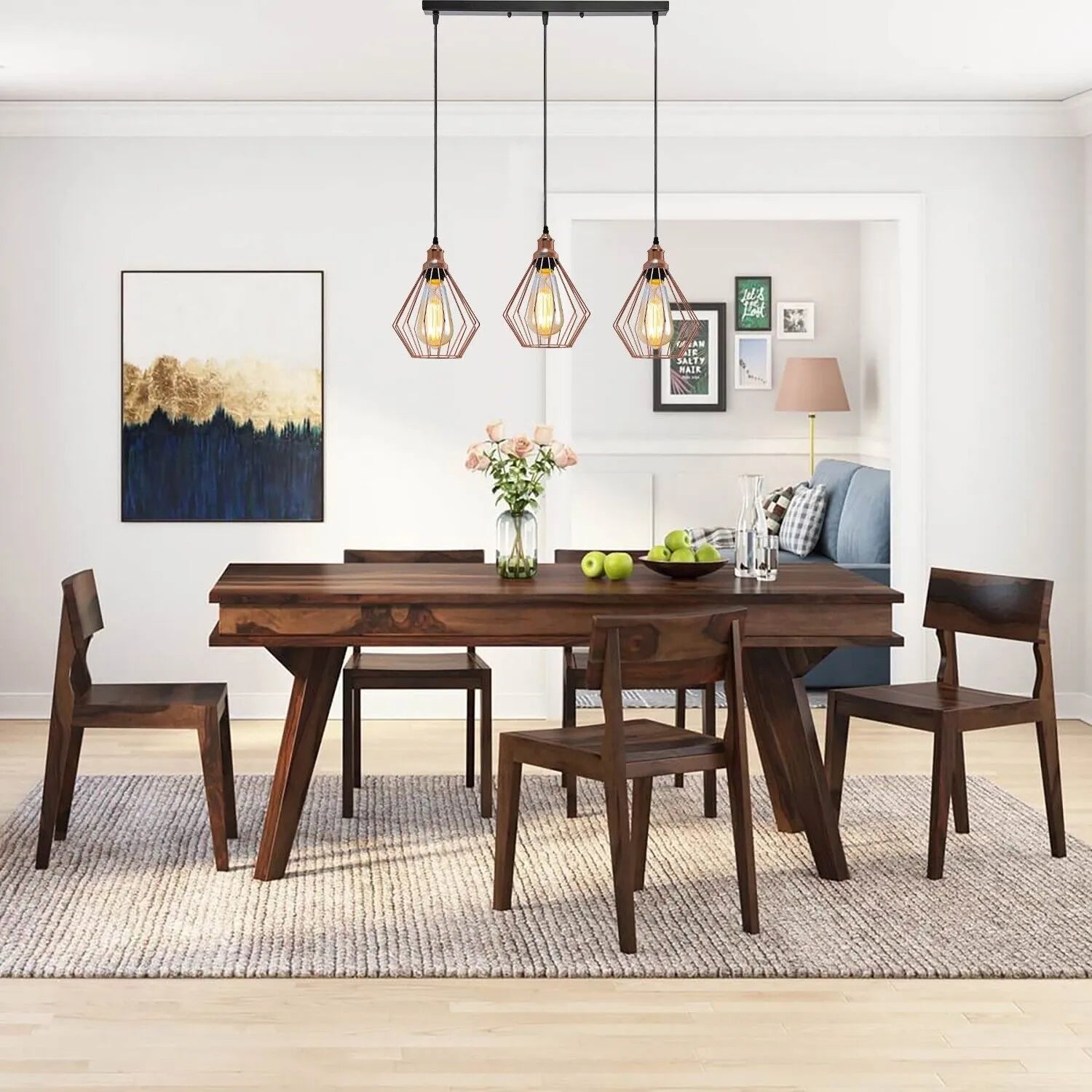 Industrial Linear Cage Pendant Light Fixture for Kitchen Island Dining Room