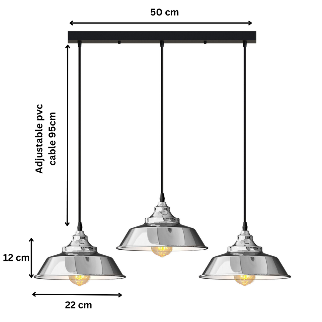 Chrome Metal 3-Bulb Adjustable Pendant Light for Kitchen Island & Stairwell