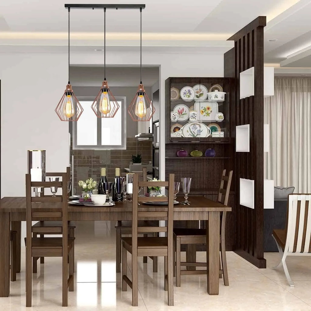 Industrial Linear Cage Pendant Light Fixture for Kitchen Island Dining Room