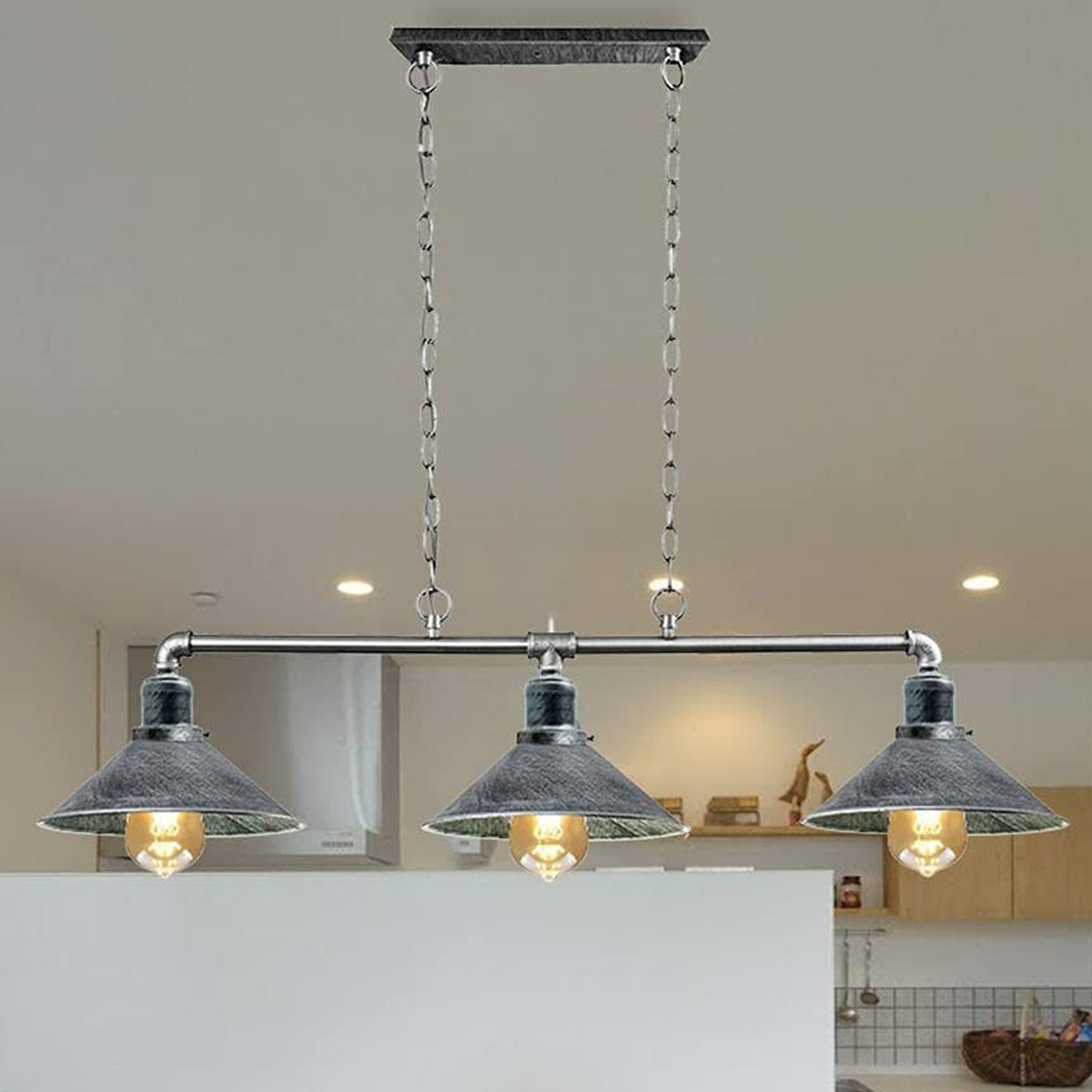 Industrial Steampunk 3-Bulb Metal Pipe Pendant Light for Kitchen & Dining