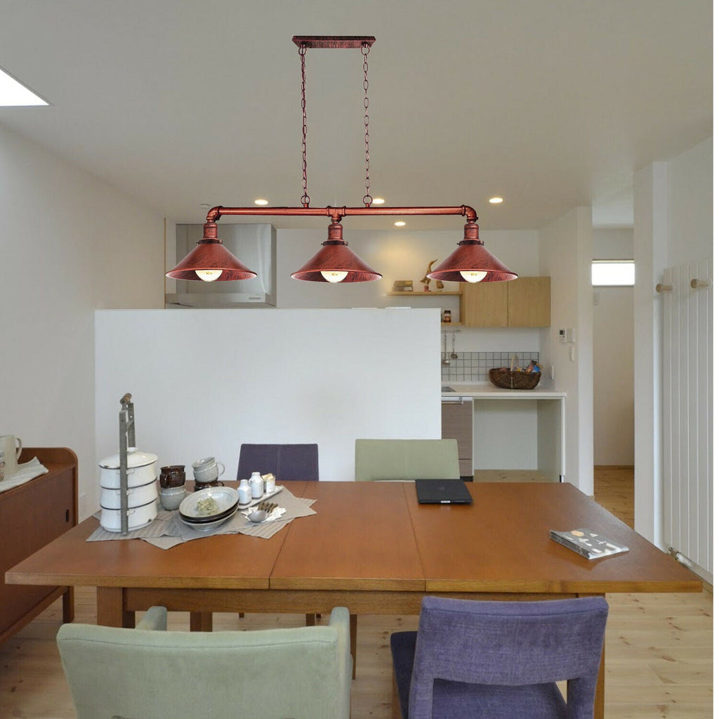 Industrial Steampunk 3-Bulb Metal Pipe Pendant Light for Kitchen & Dining