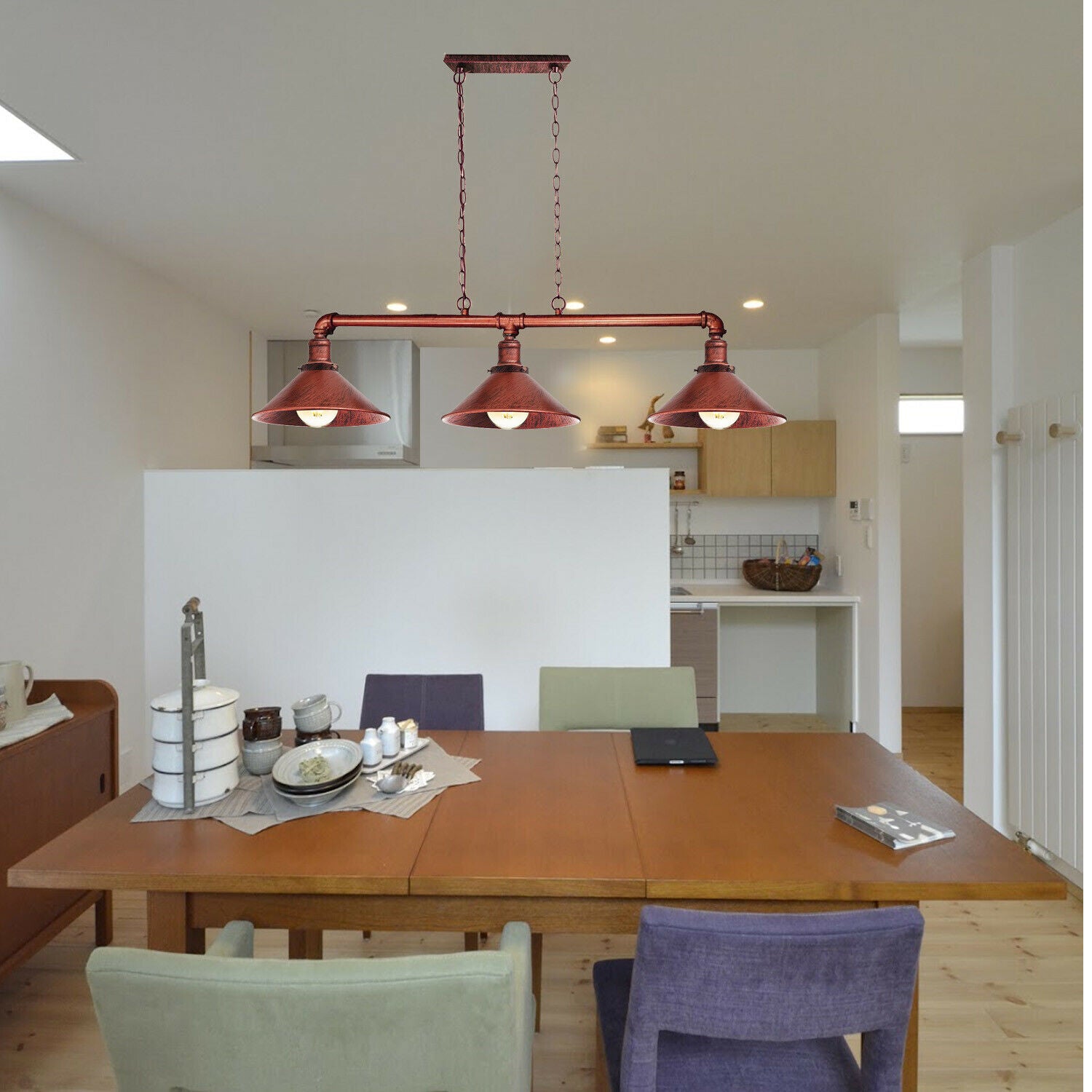 Industrial Steampunk 3-Bulb Metal Pipe Pendant Light for Kitchen & Dining