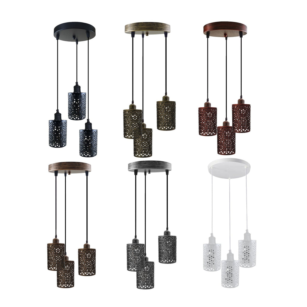 Industrial Retro 3-Way Metallic Round Ceiling Pendant Light Shades Kit