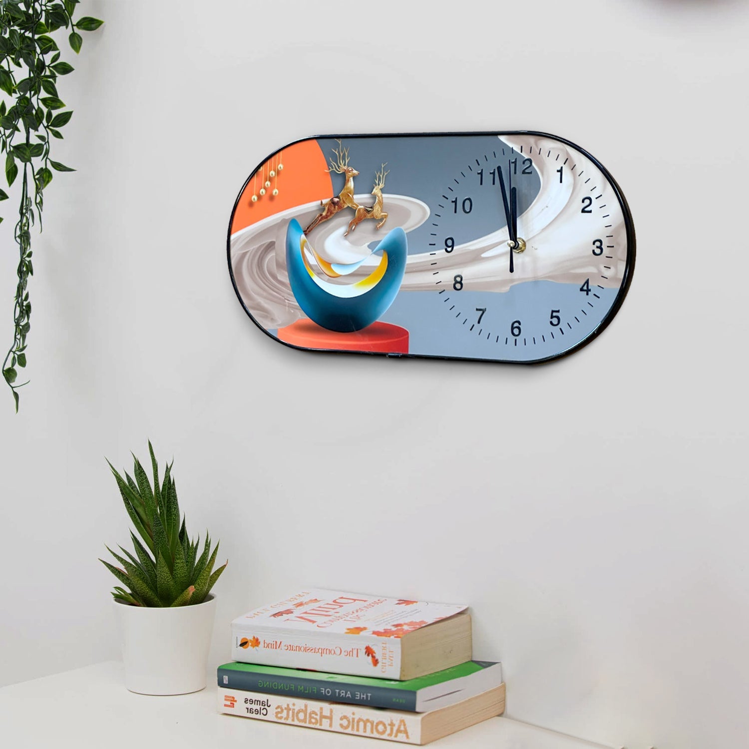 Elegant Oval Crystal Porcelain Wall Clock - Hand-Painted Decorative Artwork Timepiece
