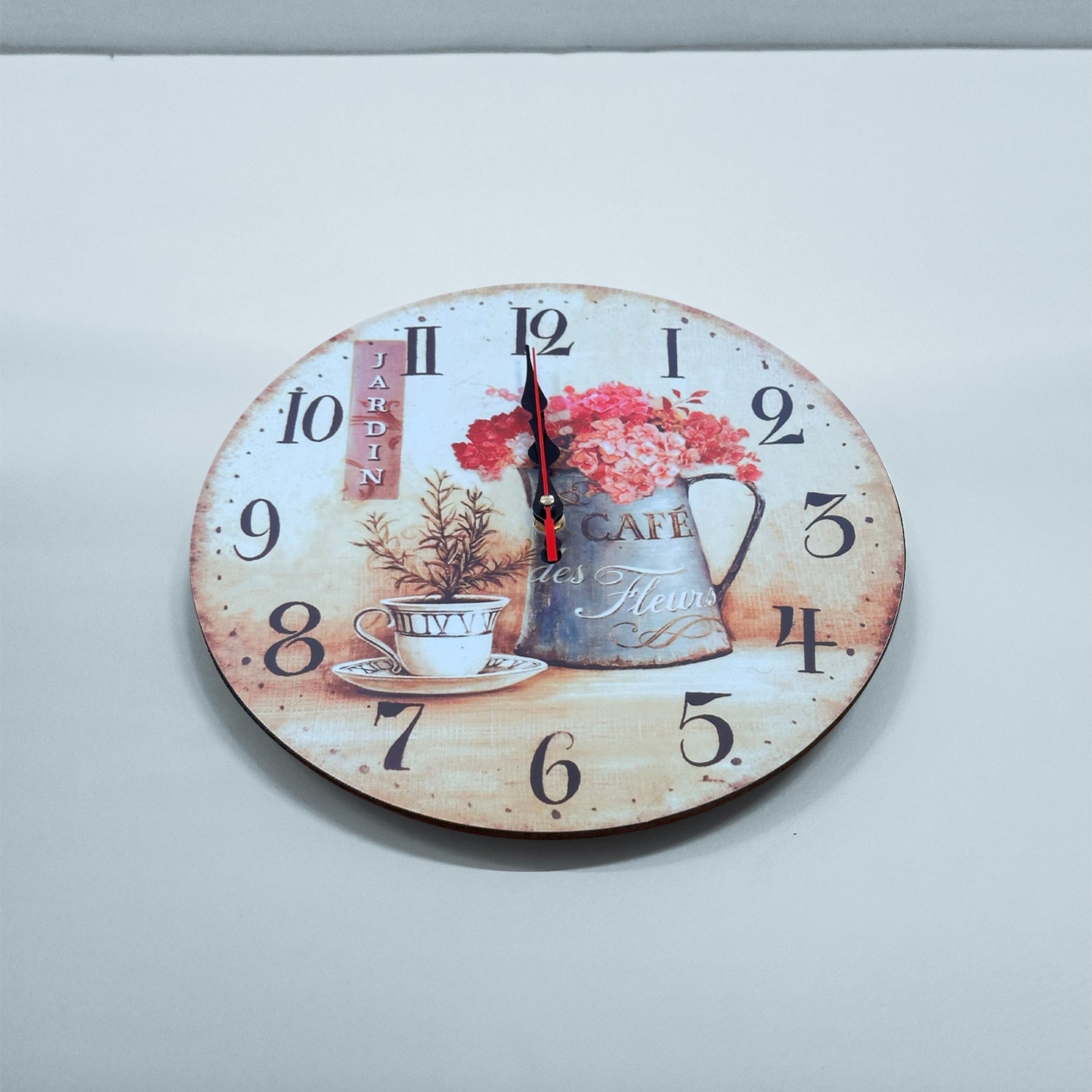 Charming Round Cafe Cup Flowers Ticking Shabby Chic Wall Clock for Home Decor