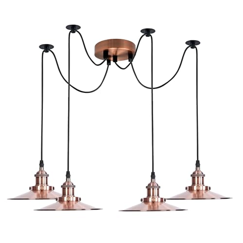 Industrial 4-Light Spider Pendant Fixture E27 Multi-Head Adjustable Cable Chandelier