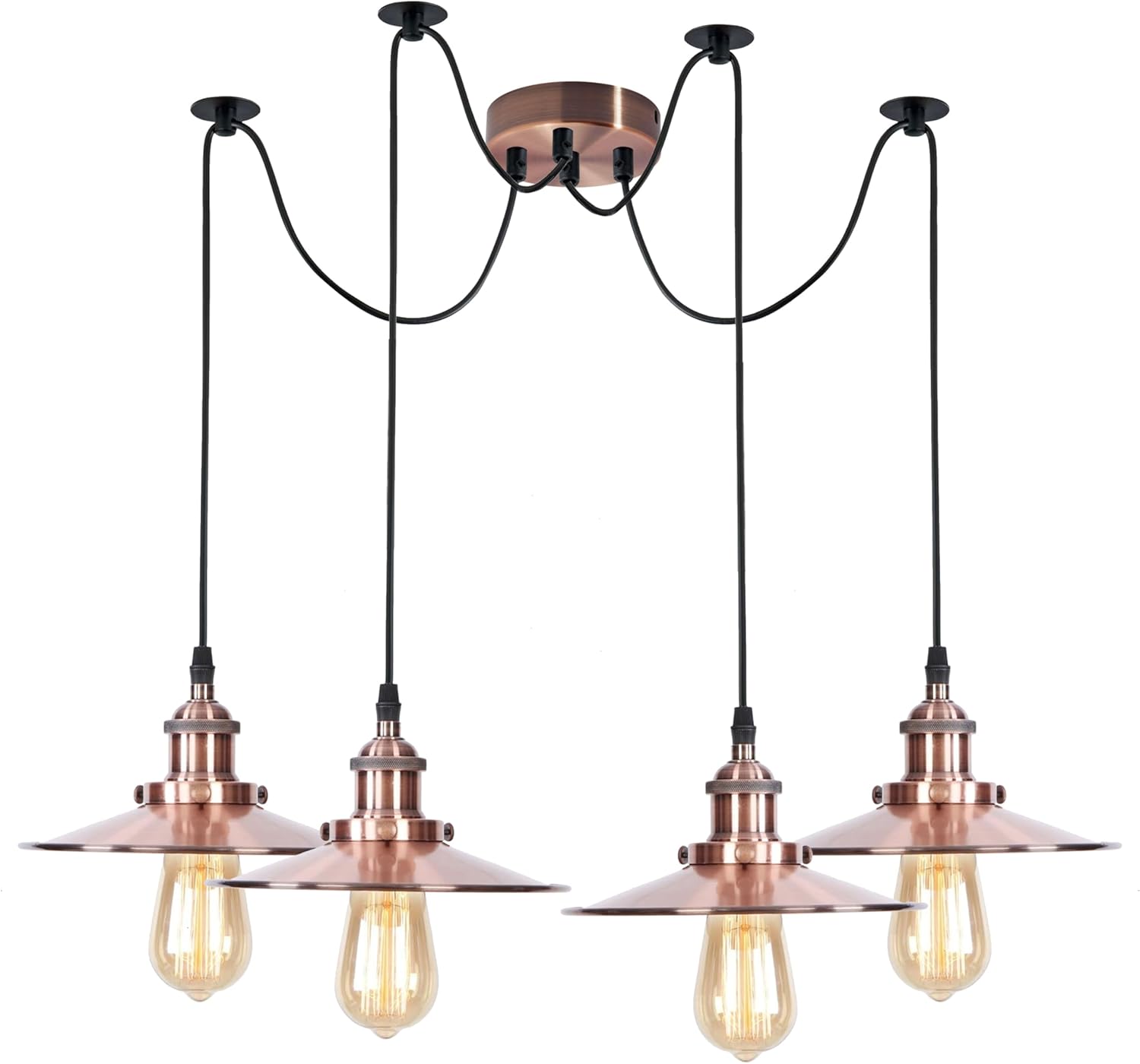 Industrial 4-Light Spider Pendant Fixture E27 Multi-Head Adjustable Cable Chandelier