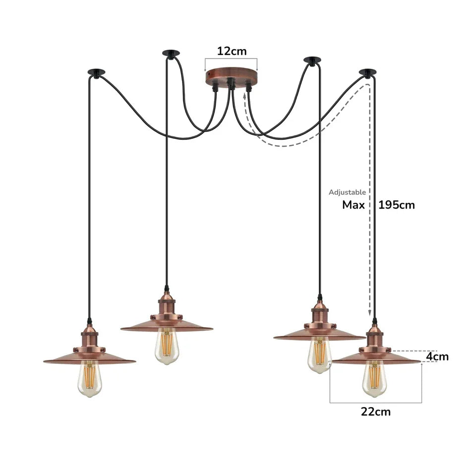 Industrial 4-Light Spider Pendant Fixture E27 Multi-Head Adjustable Cable Chandelier