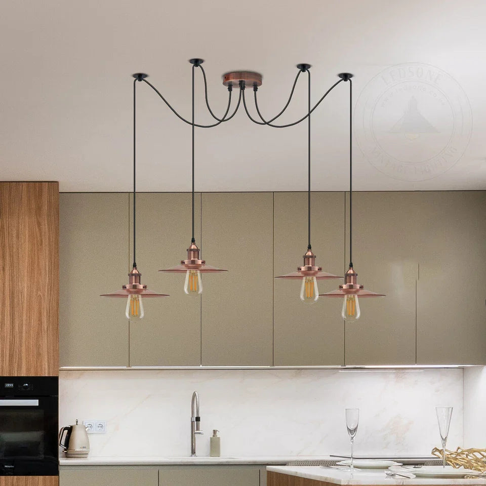Industrial 4-Light Spider Pendant Fixture E27 Multi-Head Adjustable Cable Chandelier