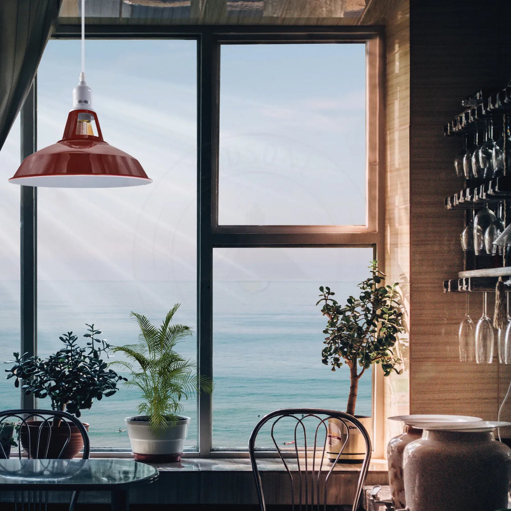 Kitchen Ceiling Lights Barn-Slotted Metal Shade Hanging E27 Pendant Light
