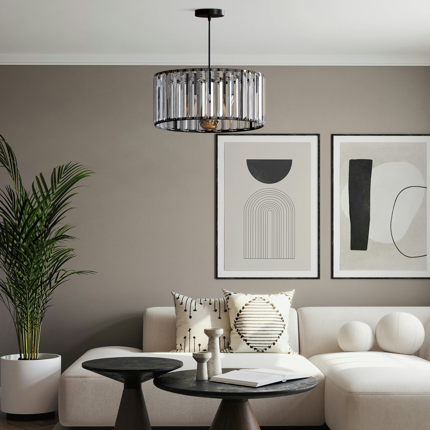 Modern Crystal Glass Drum Shade Pendant Light – Elegant Hanging Chandelier Fixture