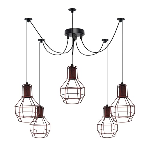 Vintage Industrial Spider Chandelier Pendant Light Kit Metal Cage E27 Ceiling Lamp