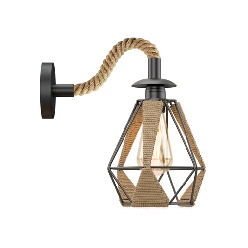 Retro Hemp Rope Wall Sconce | Rustic E27 Metal Shade ~6308