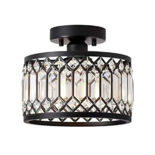 K9 Crystal Flush Mount Ceiling Light, Modern Industrial Black Metal Fixture